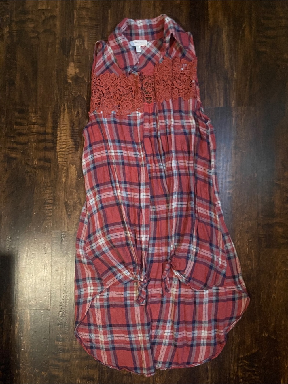 Plaid Lace Sleeveless Top/Cover up